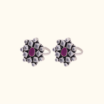 Charming 925 Silver Toe Ring with Pink & White Stones